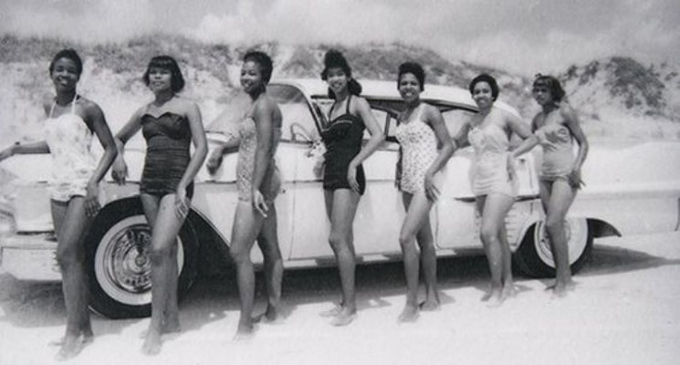 Bathing beauties pose alongside Mrs. Lizzie Lunsford's Cadillac in 1958. - PHOTO COURTESY OF MARSHA PHELTS