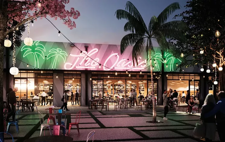 The Oasis offers food, cocktails, music, and more in a garden setting. - RENDERING COURTESY OF THE OASIS/CARMA CONNECTED