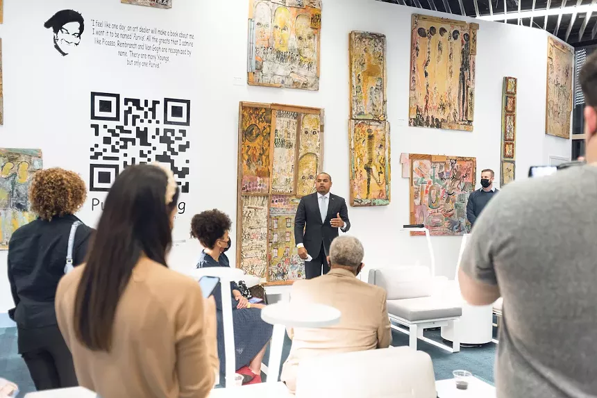Miami-Dade County Commissioner Keon Hardemon speaks at the launch of the Purvis Young exhibit. - PHOTO COURTESY OF BRIGHTLINE