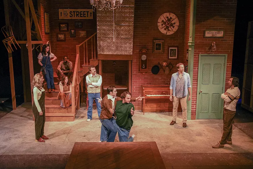 Chris Ferrer (far right) as Lorne Michaels manages some unhappy stars in Not Ready for Prime Time. - PHOTO BY GEORGE SCHIAVONE