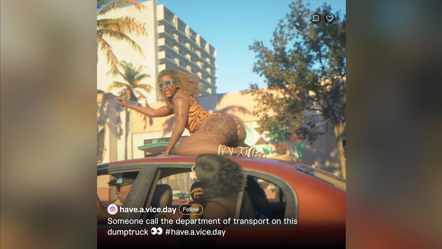 Woman twerking on a car in the video game Grand Theft Auto VI