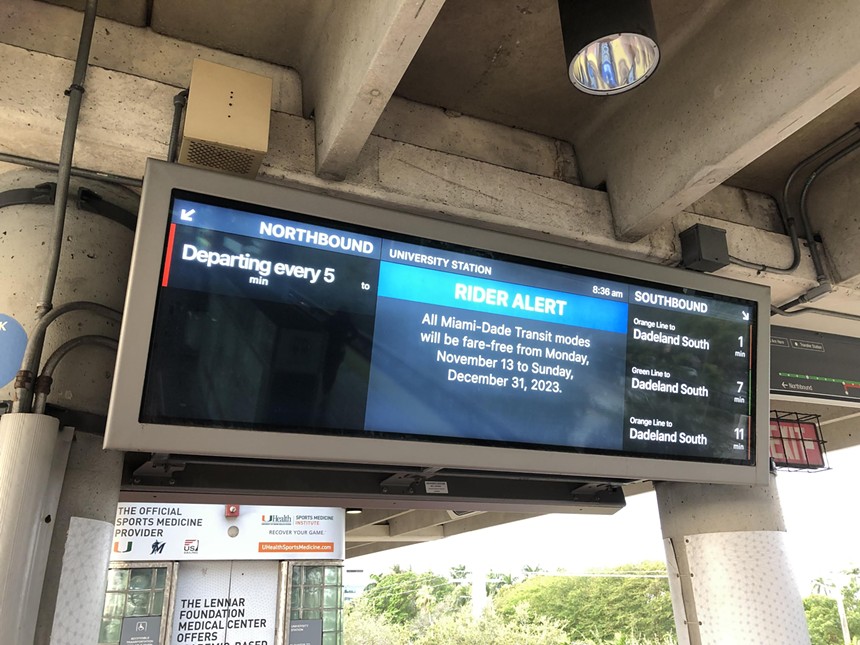The Metrorail arrival screen at the University Station platform