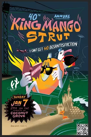 An illustrated poster for the King Mango Strut Parade in Coconut Grove