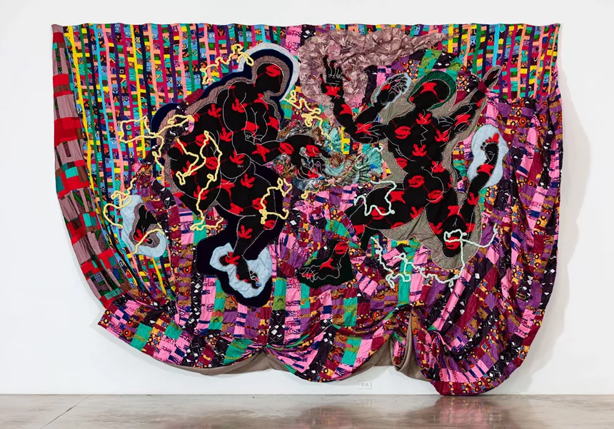 Artwork by Basil Kincaid feature colorful, draped fabric