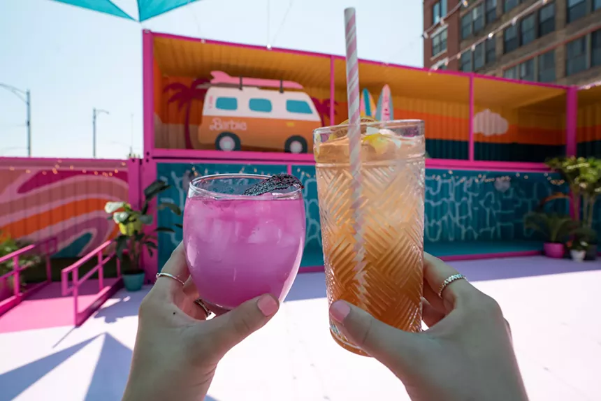 Pink and orange cocktails at the Malibu Barbie Cafe.