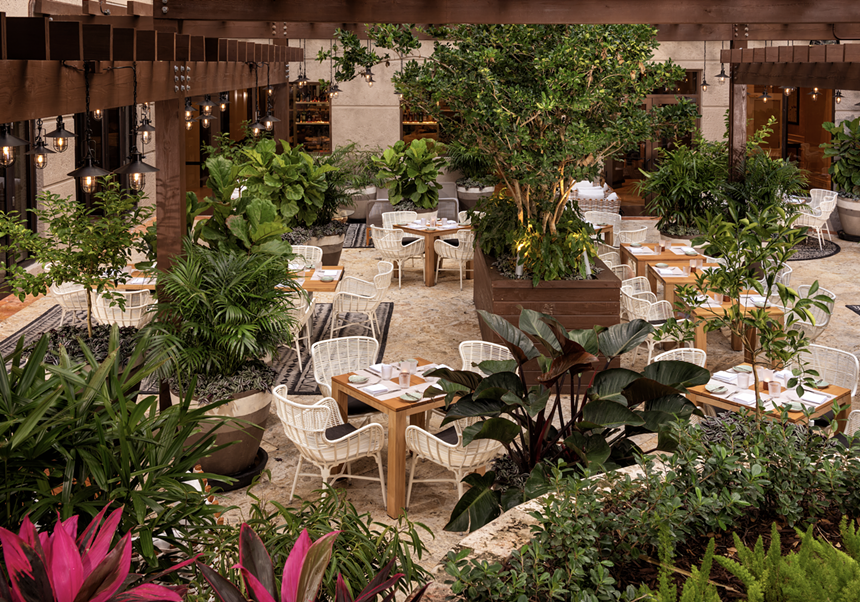 The patio and lush trees
