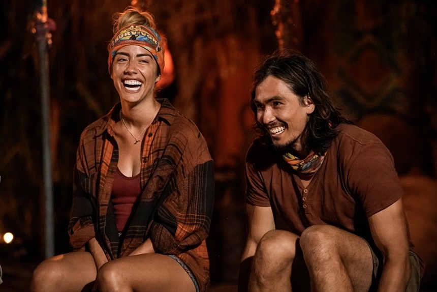 Dee Valladares and Austin Li Coon during a tribal council