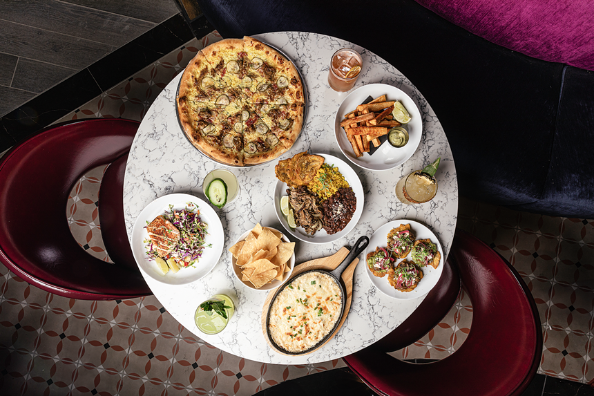 An array of dishes on a table