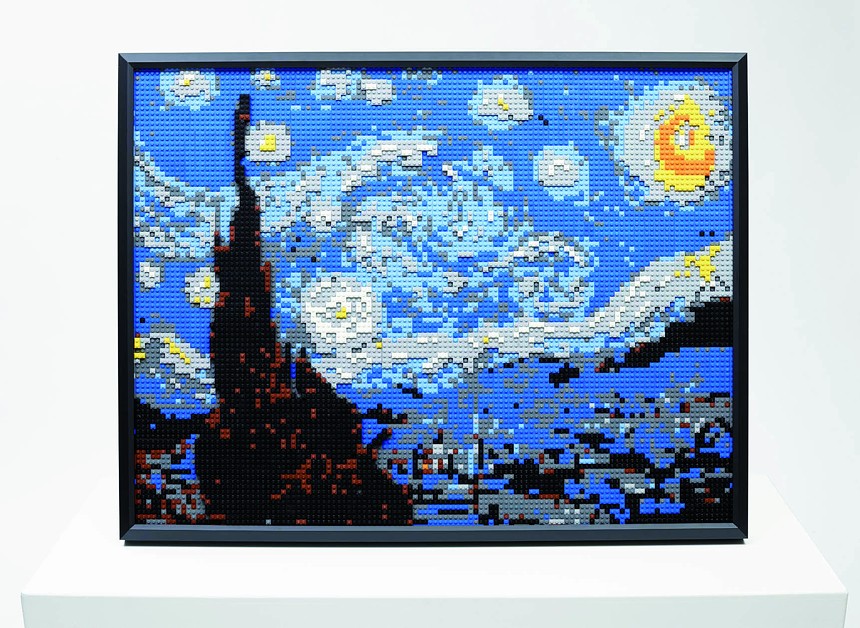 Vincent van Gogh's The Starry Night reproduced with Lego bricks