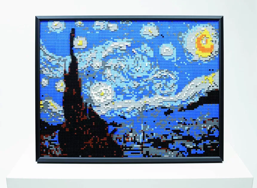 Vincent van Gogh's The Starry Night reproduced with Lego bricks