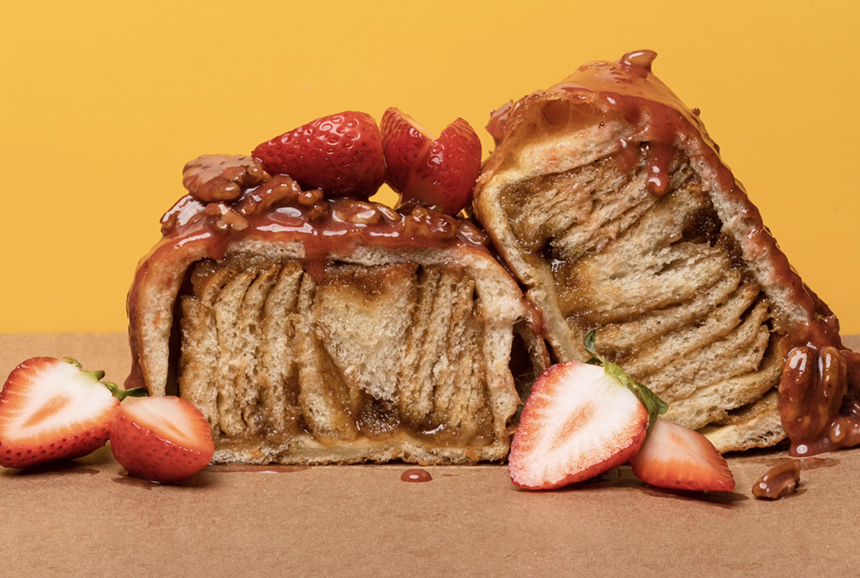 Sticky bun doughnut with strawberries