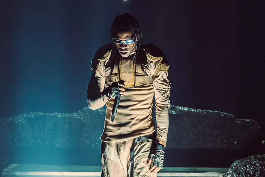 Travis Scott performing at the Kaseya Center