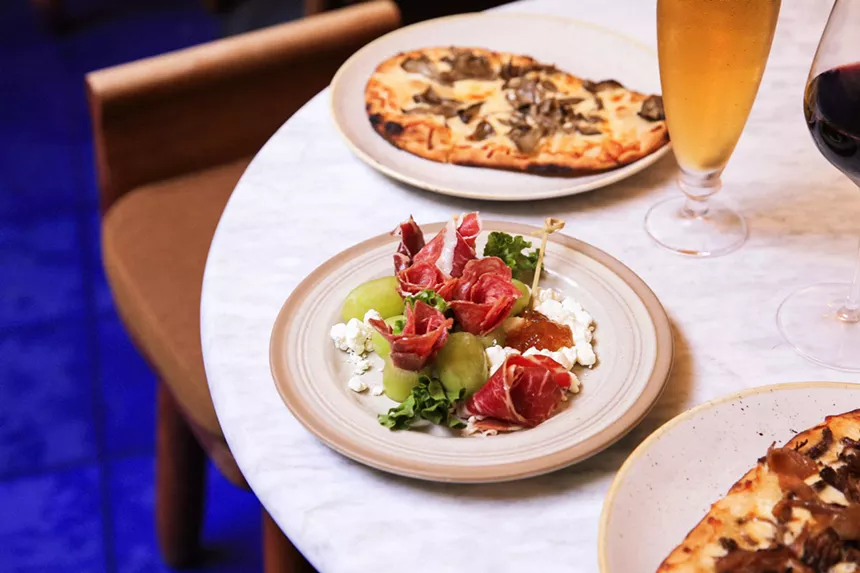 Plate with flatbread and charcuterie