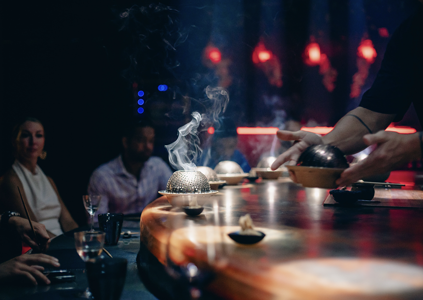 Diners at a Japanese restaurant