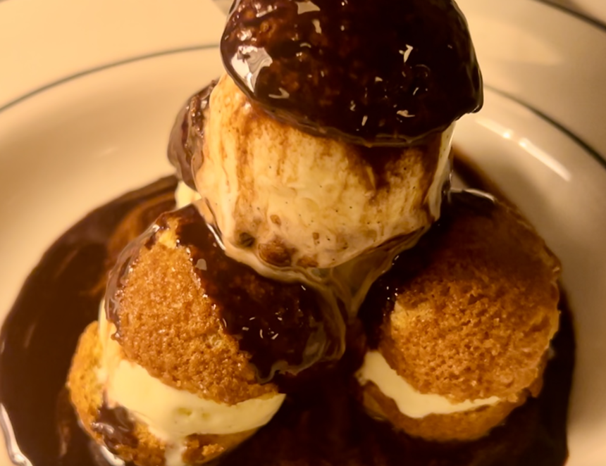Chocolate dessert puffs on a plate