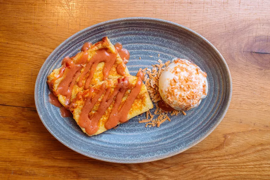 French toast on a blue plate