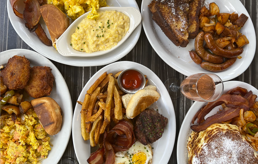 Dishes of food on white plates