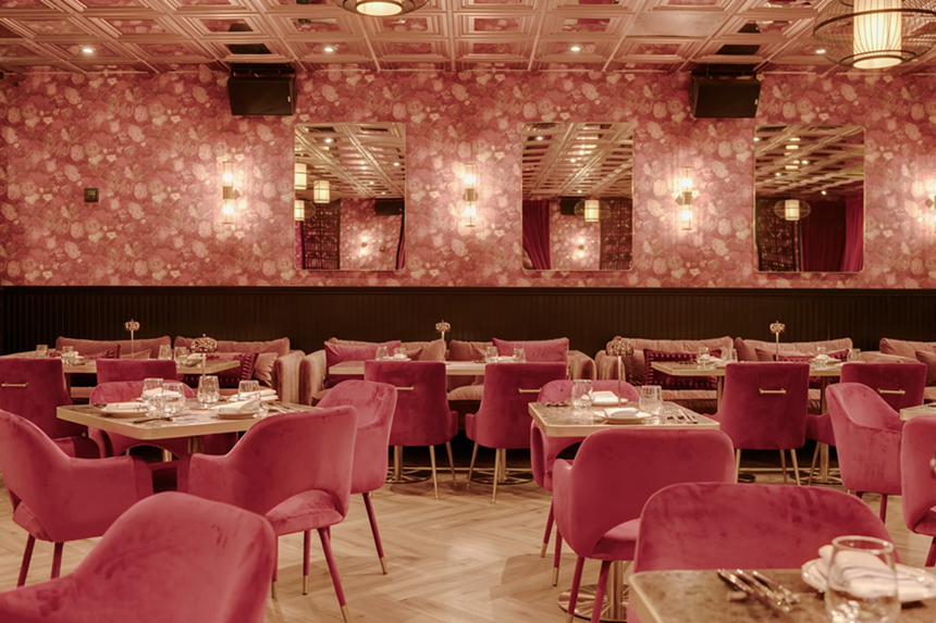 A pink dining room