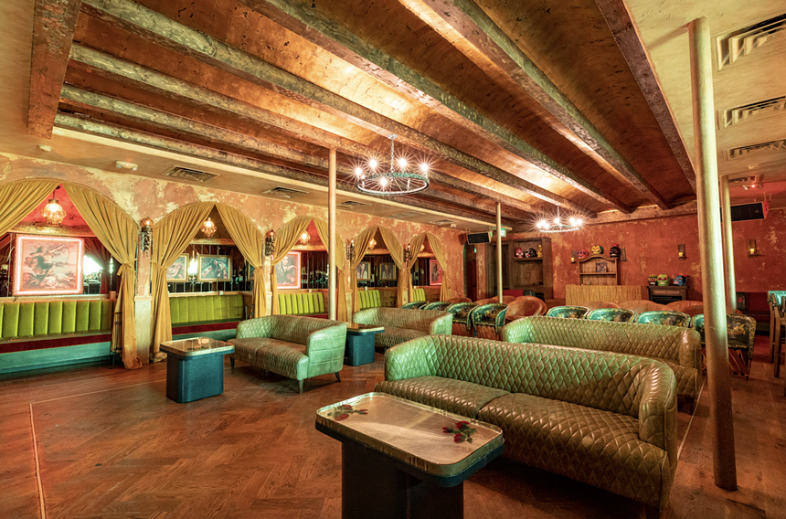 A speakeasy dining room area