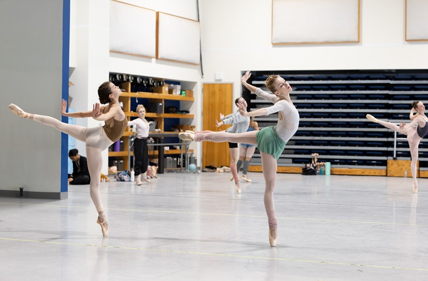 Miami City Ballet dancers Lily Maulsby and Ella Titus rehearsing