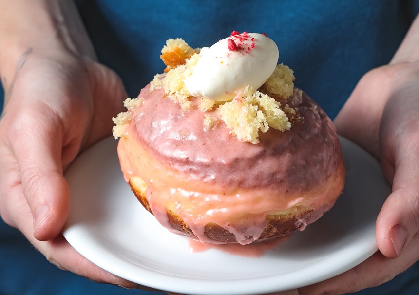A pink doughnut