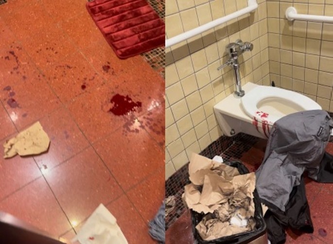 A blood-soaked bathroom