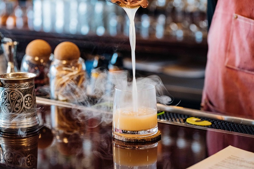 A cocktail with smoke