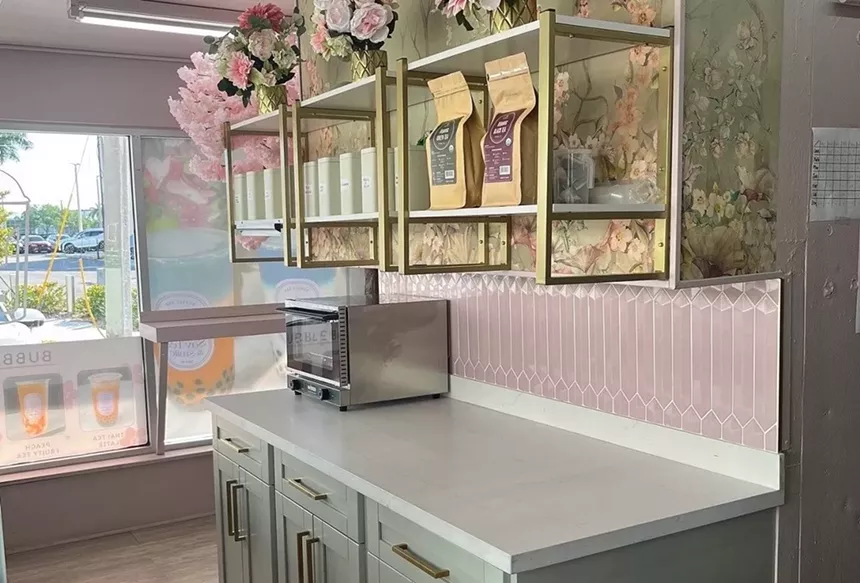A pink interior of a building