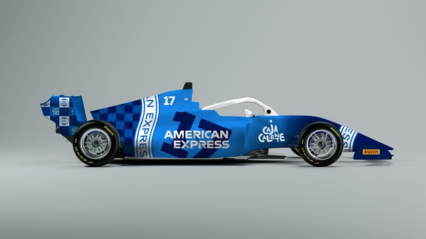 A blue race car
