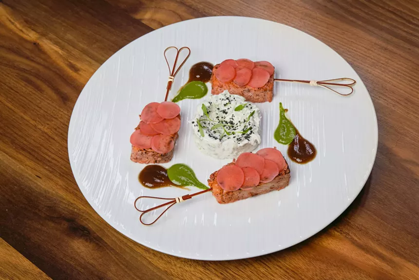 A dish of food on a white plate
