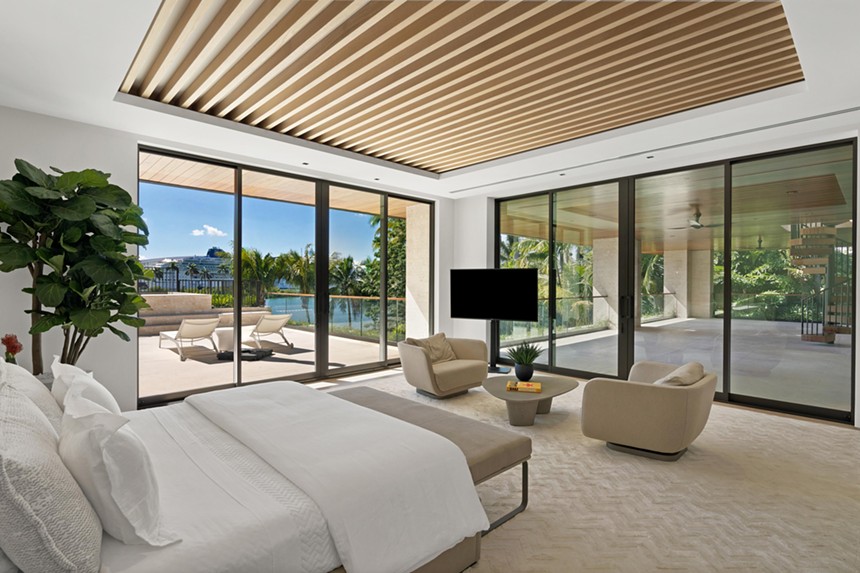 The primary bedroom inside a $40 million Palm Island estate
