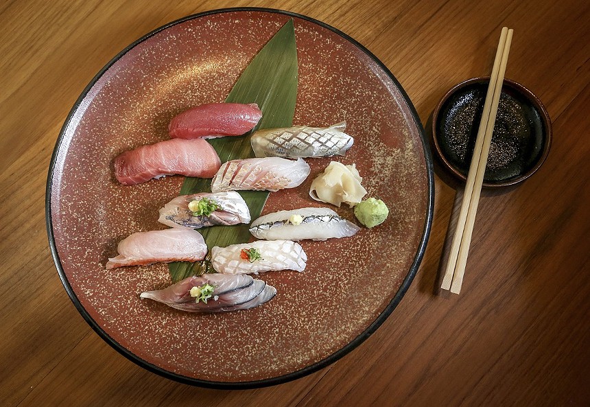 Nigiri sushi on a platter