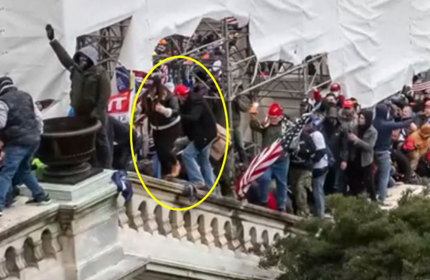 blurry image taken on January 6, 2021, with a yellow circle around a woman federal prosecutors say is Barbara Balmaseda