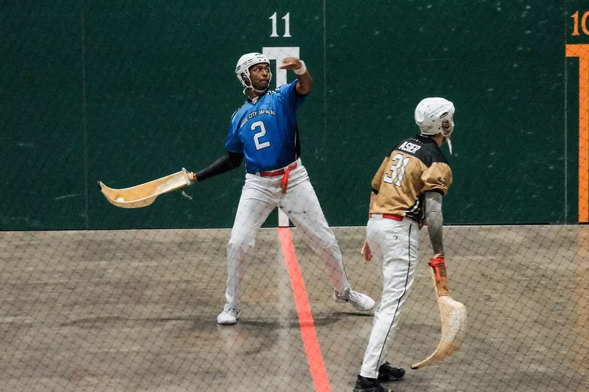 Jai alai players on the court at Miami City Casino