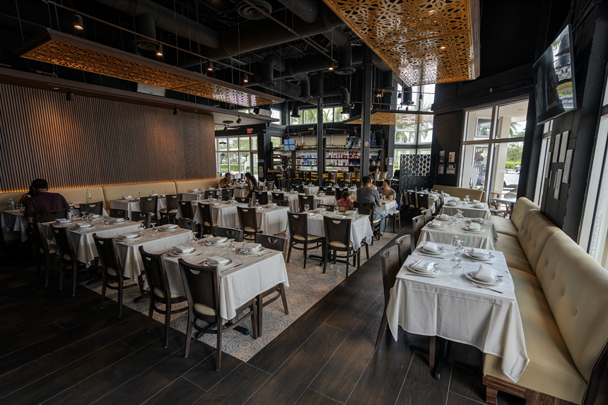 An empty dining room with tables