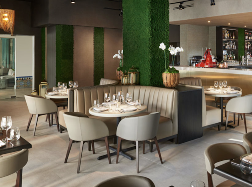 A rendering of a formal dining room