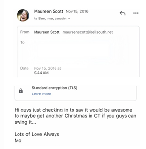 Email screenshot from Moe Saunders