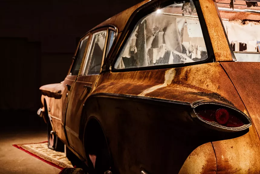 Close-up of the antique automobile