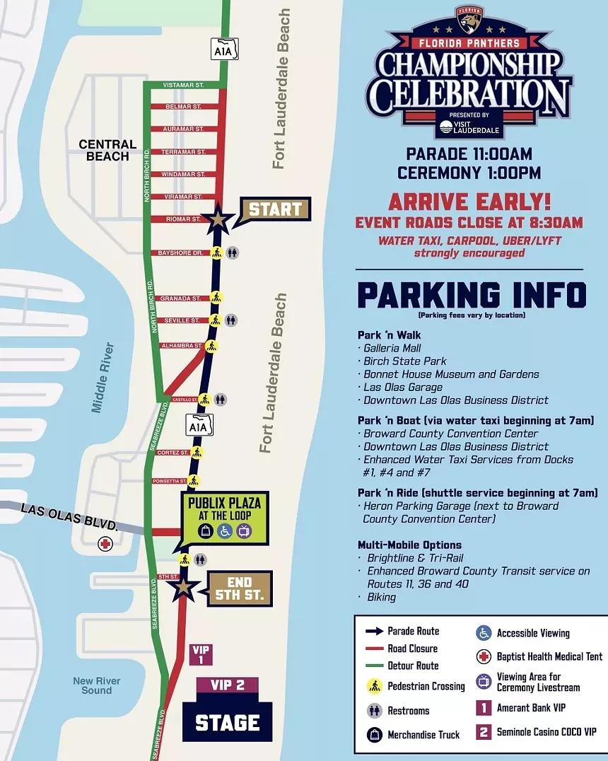 Florida Panthers parade route in Fort Lauderdale
