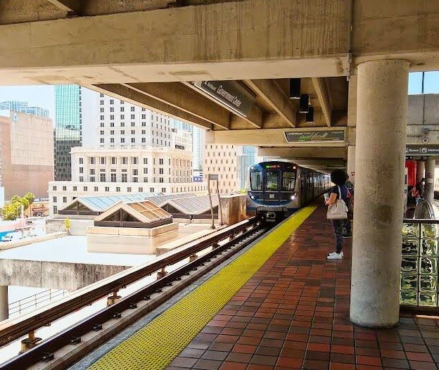 A train arrives at Government Station in Miami