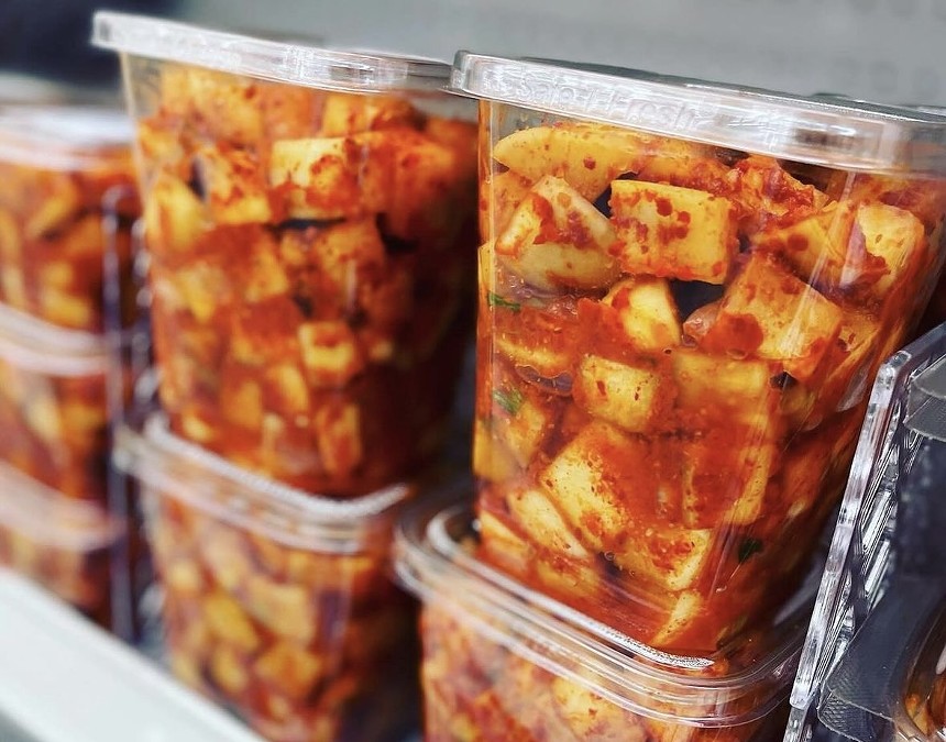 kimchi in plastic container