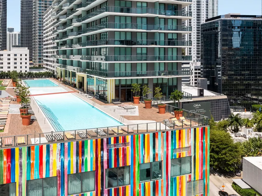 An aerial view of Dua Miami's pool deck