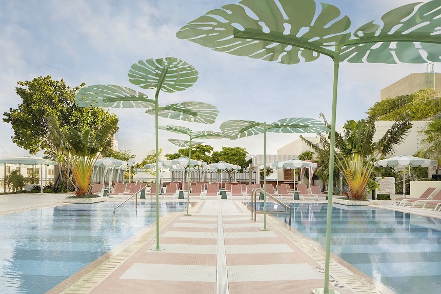 The pool deck at Strawberry Moon at the Goodtime Hotel in Miami Beach