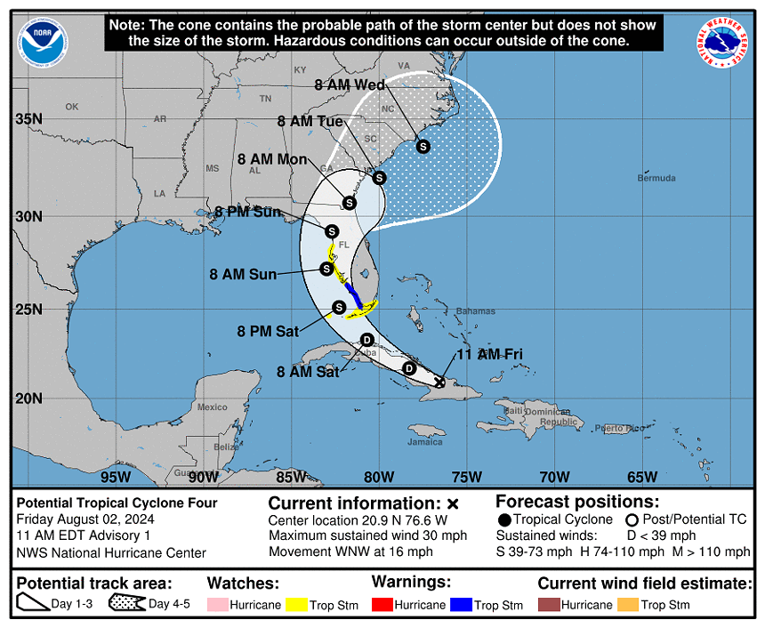 Graphic showing potential landfall of Invest 97L on the west coast of Florida or the Panhandle