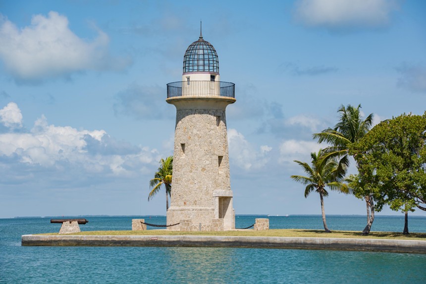 Oolite limestone lighthouse tower on the edge of a Biscayne Bay key