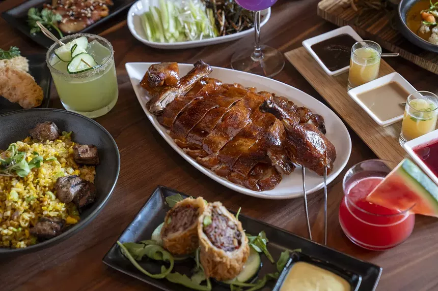 a platter of duck dishes