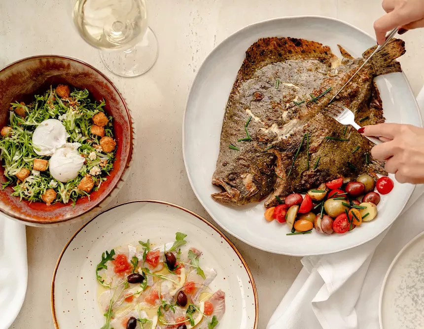 Food on white plates