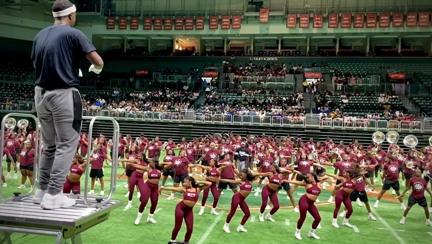 NCCU's South Machine Marching Band performing at the Watsco Center.