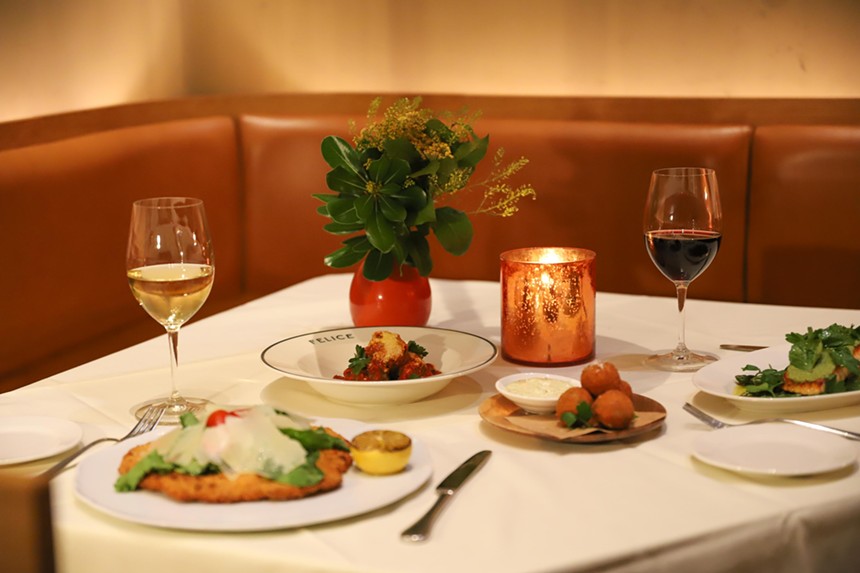 A dining table at a restaurant