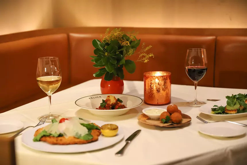 A dining table at a restaurant